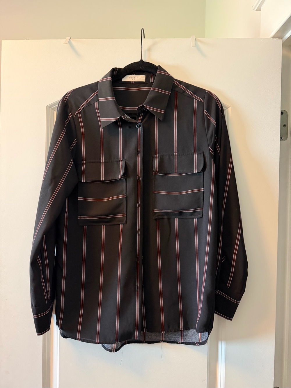 Elodie Women’s Button-Up Shirt with Pink Stripe